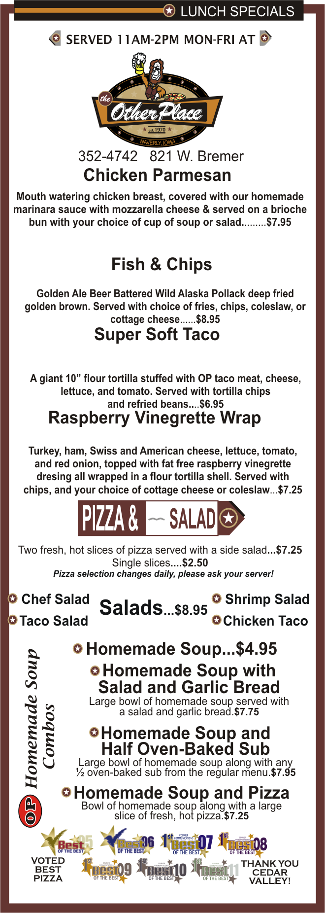 Waverly Lunch Menu The Other Place